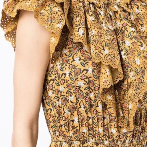 NWOT ULLA JOHNSON Yvette Ruffle Poplin Midi Dress in Dandelion XS $625 - Picture 6 of 10